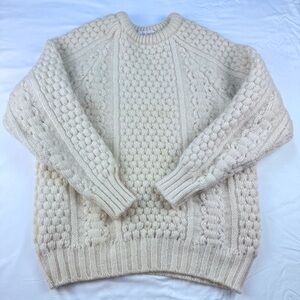 Vintage Cream Cable Knit Wool Sweater Cozy Slieve League Medium